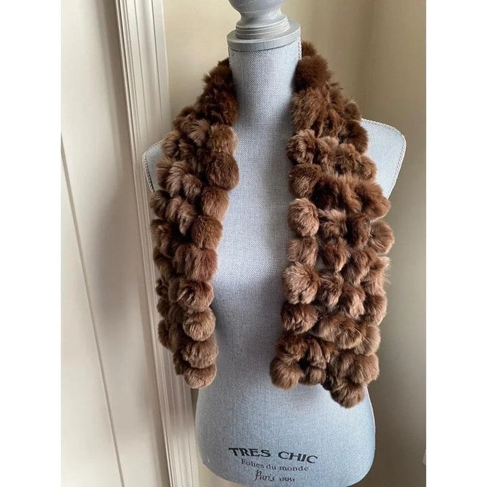 Scarf Fur Ball Muffler Soft Brown Balls Unbranded Luxury Wedding
